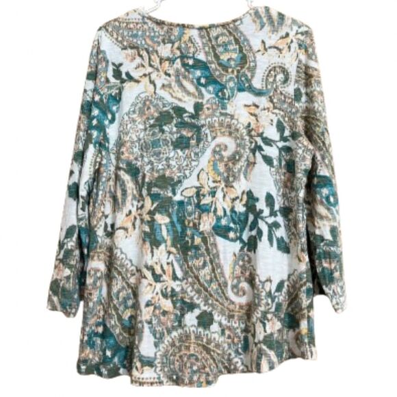 Chico’s Women’s Green Multi Floral & Paisley Print 3/4 Sleeve Shirt Sz-M - Picture 7 of 7